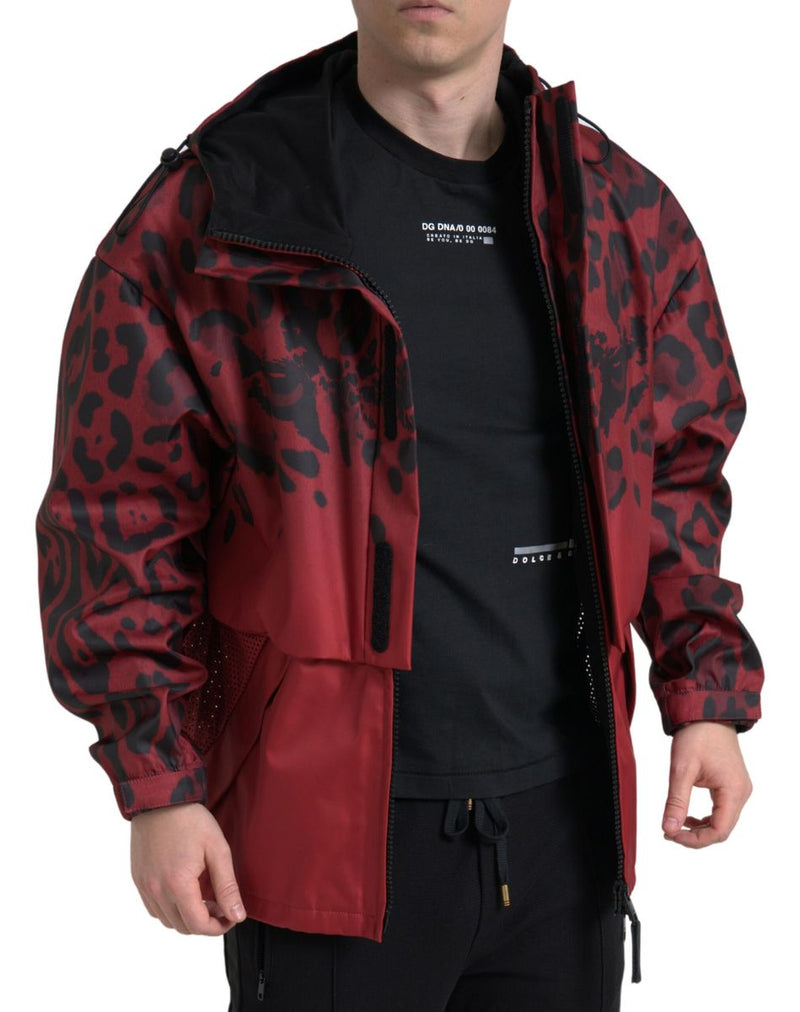 Radiant Red Leopard Print Hooded Jacket Dolce & Gabbana