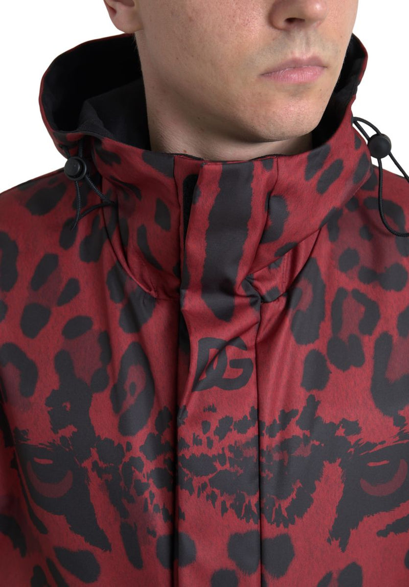 Radiant Red Leopard Print Hooded Jacket Dolce & Gabbana