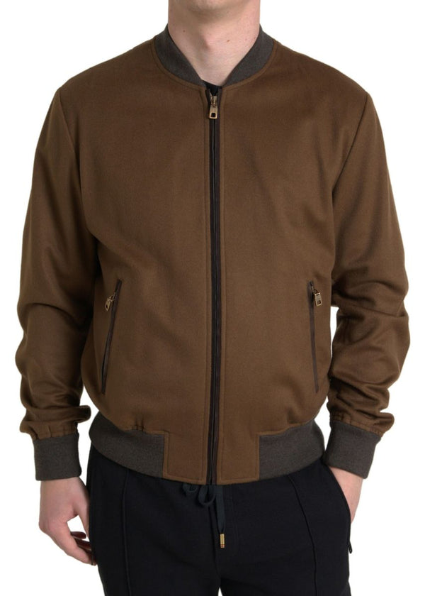 Elegant Brown Cashmere Bomber Jacket Dolce & Gabbana