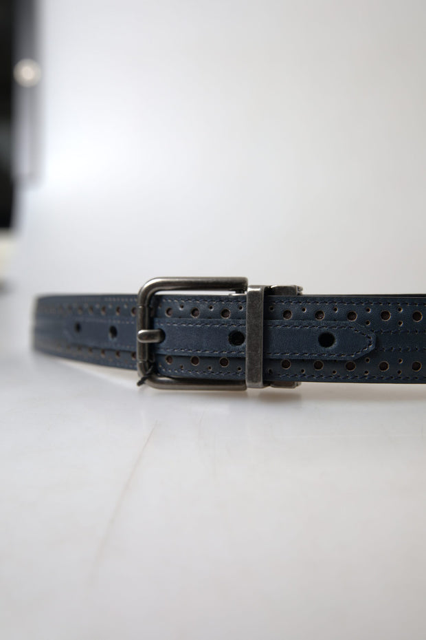 Elegant Blue Leather Belt with Metal Buckle Dolce & Gabbana