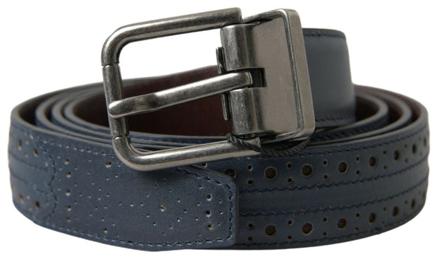 Elegant Blue Leather Belt with Metal Buckle Dolce & Gabbana