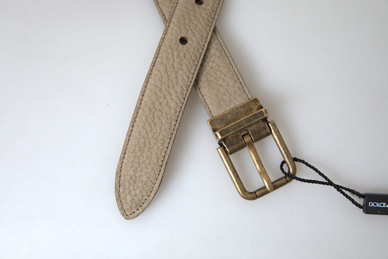 Elegant Beige Leather Belt with Metal Buckle Dolce & Gabbana