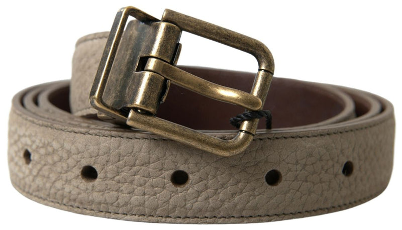 Elegant Beige Leather Belt with Metal Buckle Dolce & Gabbana