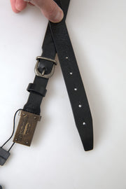 Elegant Black Leather Belt - Metal Buckle Closure Dolce & Gabbana