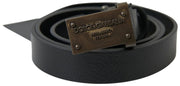 Elegant Black Leather Belt - Metal Buckle Closure Dolce & Gabbana