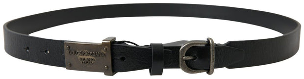 Elegant Black Leather Belt - Metal Buckle Closure Dolce & Gabbana