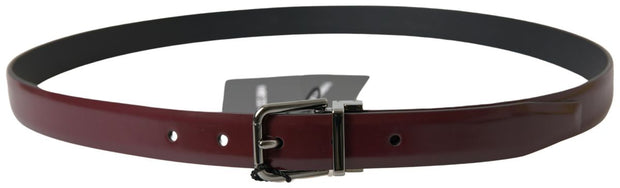 Elegant Bordeaux Leather Belt with Metal Buckle Dolce & Gabbana