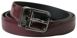 Elegant Bordeaux Leather Belt with Metal Buckle Dolce & Gabbana