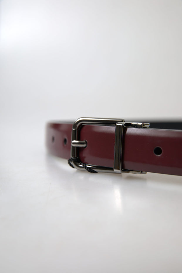 Elegant Bordeaux Leather Belt with Metal Buckle Dolce & Gabbana