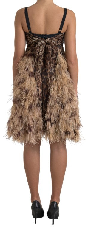 Sleeveless Leopard Chiffon Ostrich-Feather Dress Dolce & Gabbana