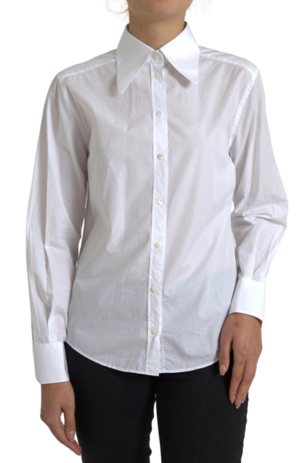 Elegant White Cotton Collared Top Dolce & Gabbana