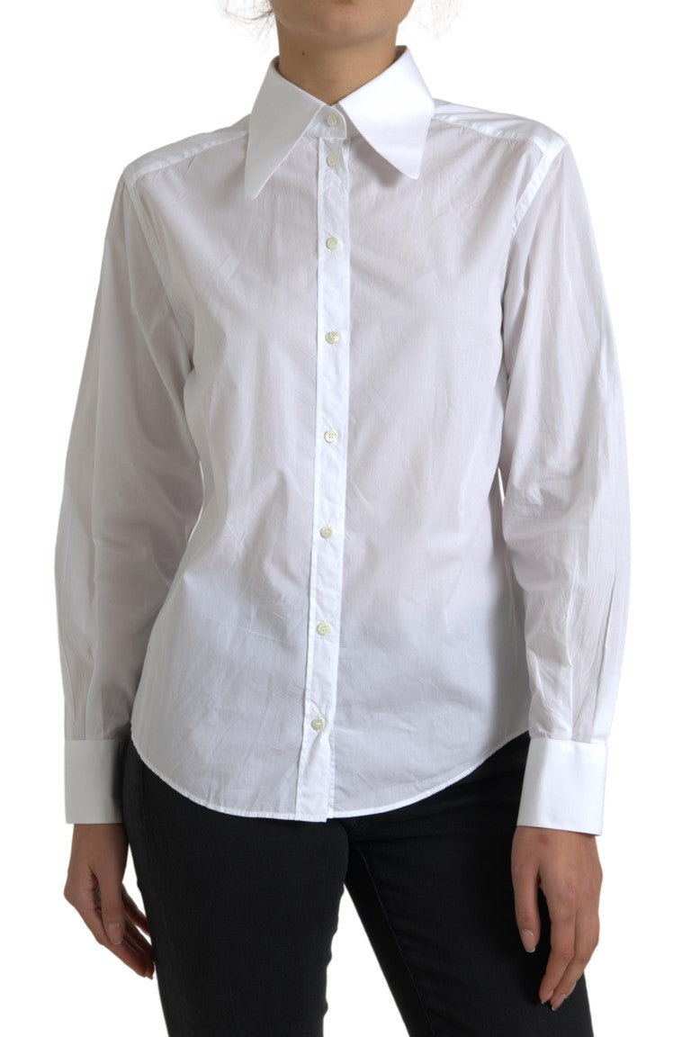 Elegant White Cotton Collared Top Dolce & Gabbana