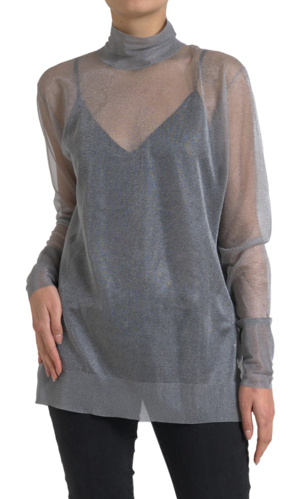 Elegant Gray Long Sleeve Mesh Top Dolce & Gabbana