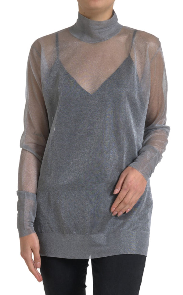 Elegant Gray Long Sleeve Mesh Top Dolce & Gabbana