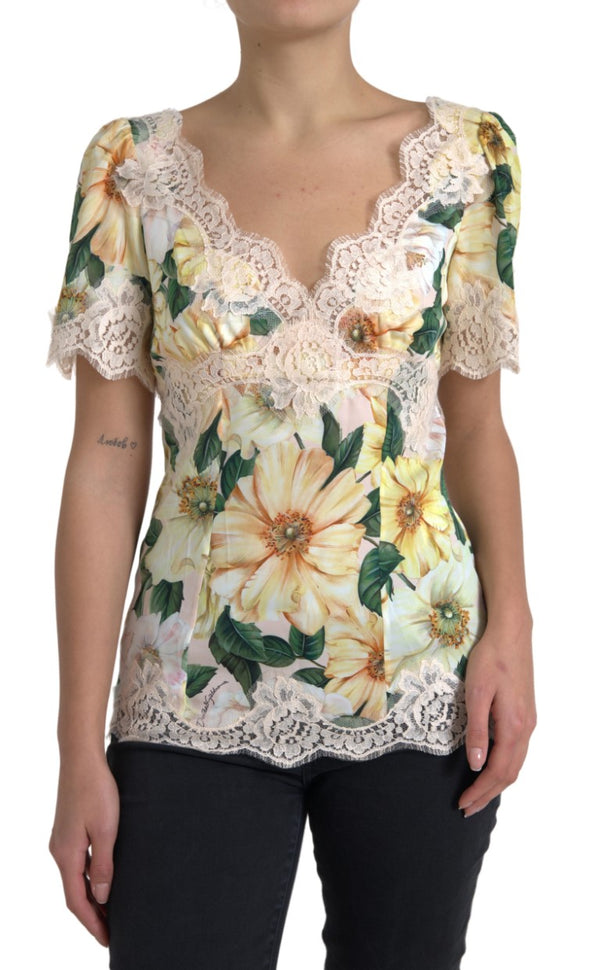 Elegant Floral Print Silk Blouse Dolce & Gabbana