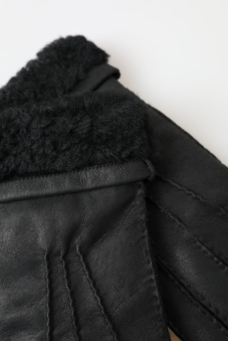 Elegant Black Leather Winter Gloves Dolce & Gabbana