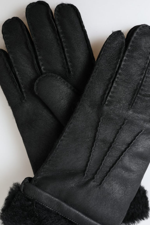 Elegant Black Leather Winter Gloves Dolce & Gabbana