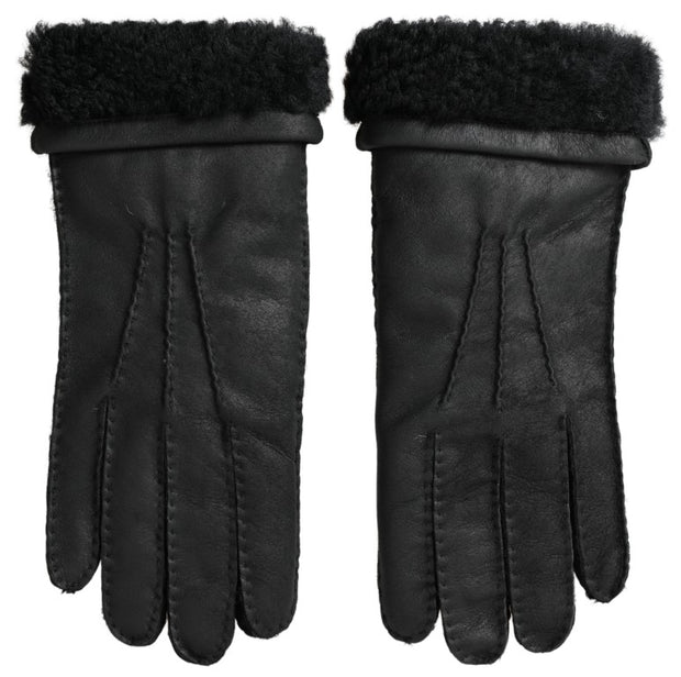 Elegant Black Leather Winter Gloves Dolce & Gabbana