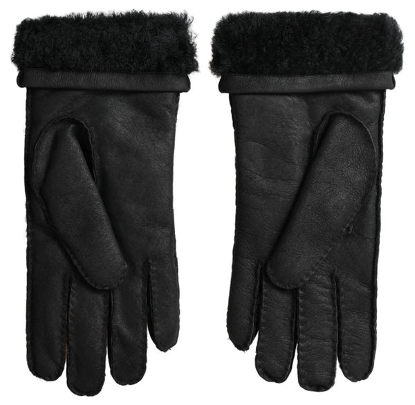 Elegant Black Leather Winter Gloves Dolce & Gabbana