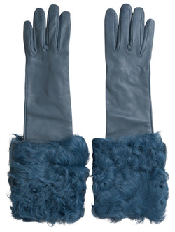 Elegant Blue Leather Gloves with Fur Trim Dolce & Gabbana