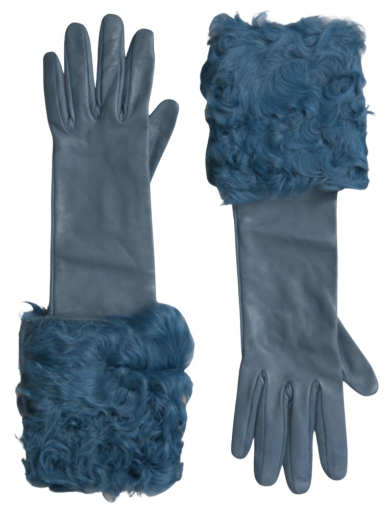 Elegant Blue Leather Gloves with Fur Trim Dolce & Gabbana