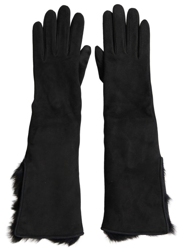 Elegant Leather Elbow Length Gloves with Fur Trim Dolce & Gabbana