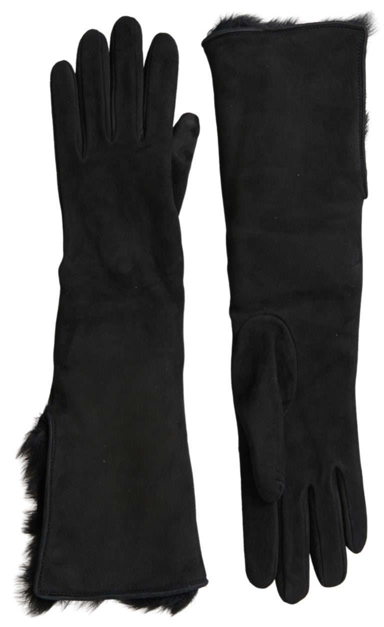 Elegant Leather Elbow Length Gloves with Fur Trim Dolce & Gabbana