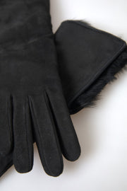 Elegant Leather Elbow Length Gloves with Fur Trim Dolce & Gabbana