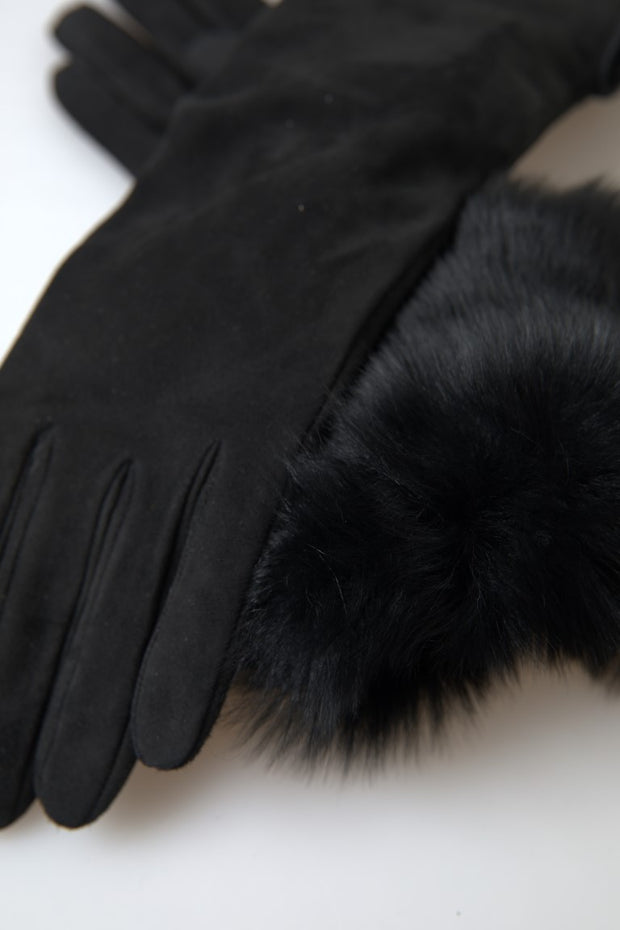 Elegant Leather Elbow Length Gloves with Fur Trim Dolce & Gabbana