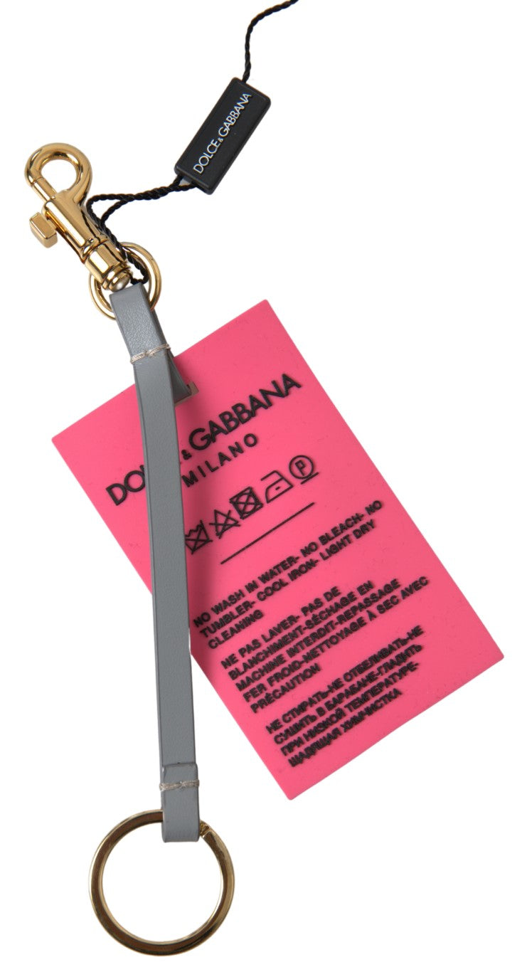 Chic Pink Leather-Trimmed Keychain Dolce & Gabbana