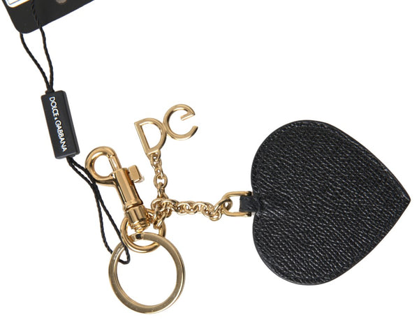 Elegant Black Leather Keychain with Fuchsia Accent Dolce & Gabbana