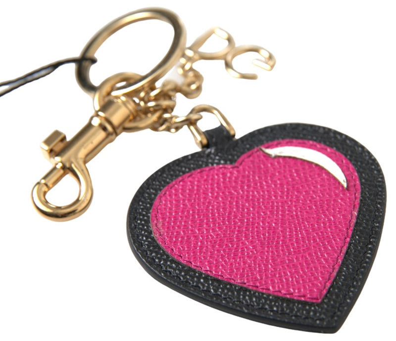 Elegant Black Leather Keychain with Fuchsia Accent Dolce & Gabbana