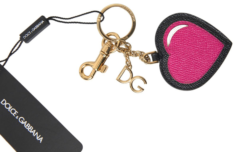 Elegant Black Leather Keychain with Fuchsia Accent Dolce & Gabbana