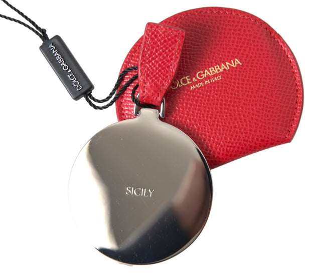 Elegant Red Leather Mirror Holder Dolce & Gabbana