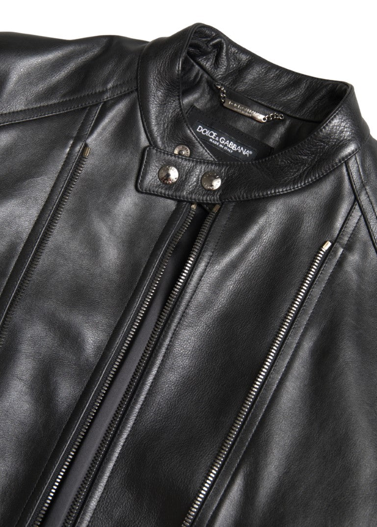 Sleek Black Leather Biker Jacket Dolce & Gabbana