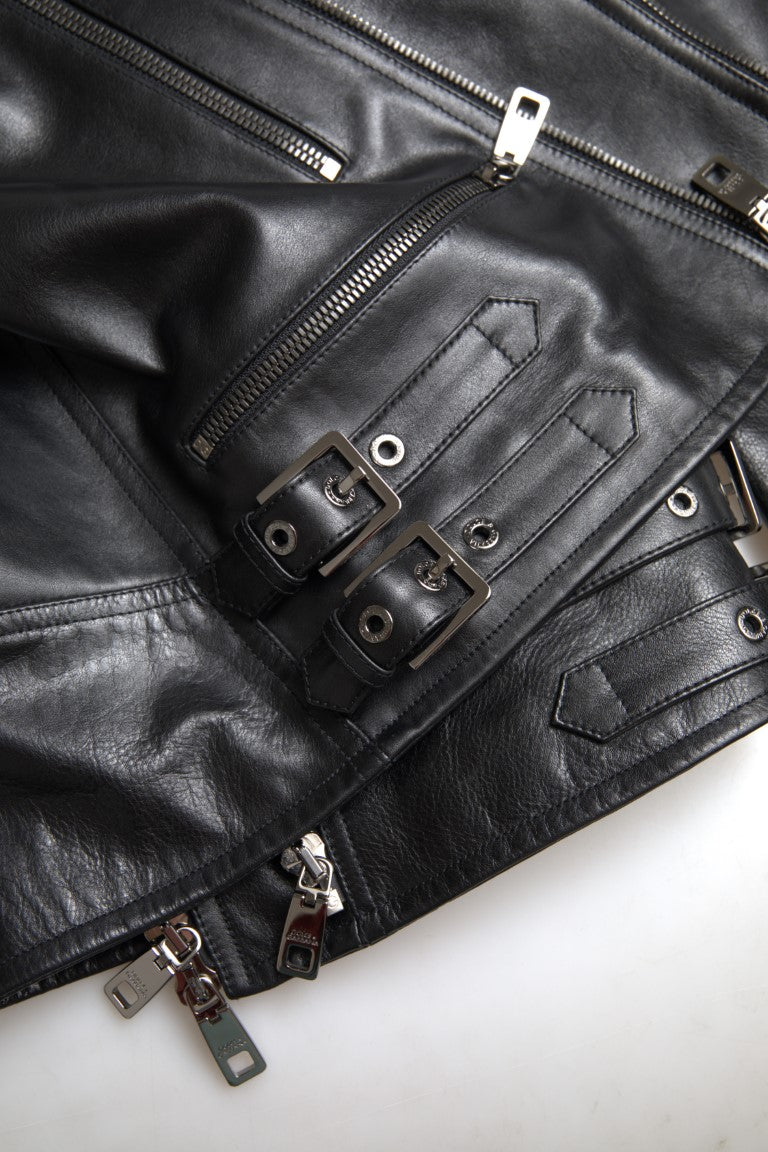 Sleek Black Leather Biker Jacket Dolce & Gabbana