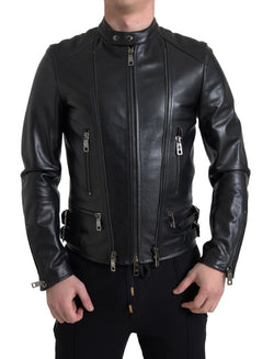 Sleek Black Leather Biker Jacket Dolce & Gabbana