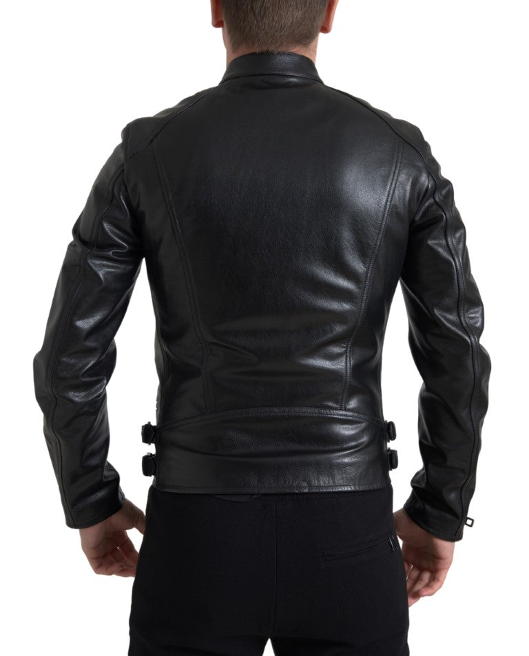 Sleek Black Leather Biker Jacket Dolce & Gabbana