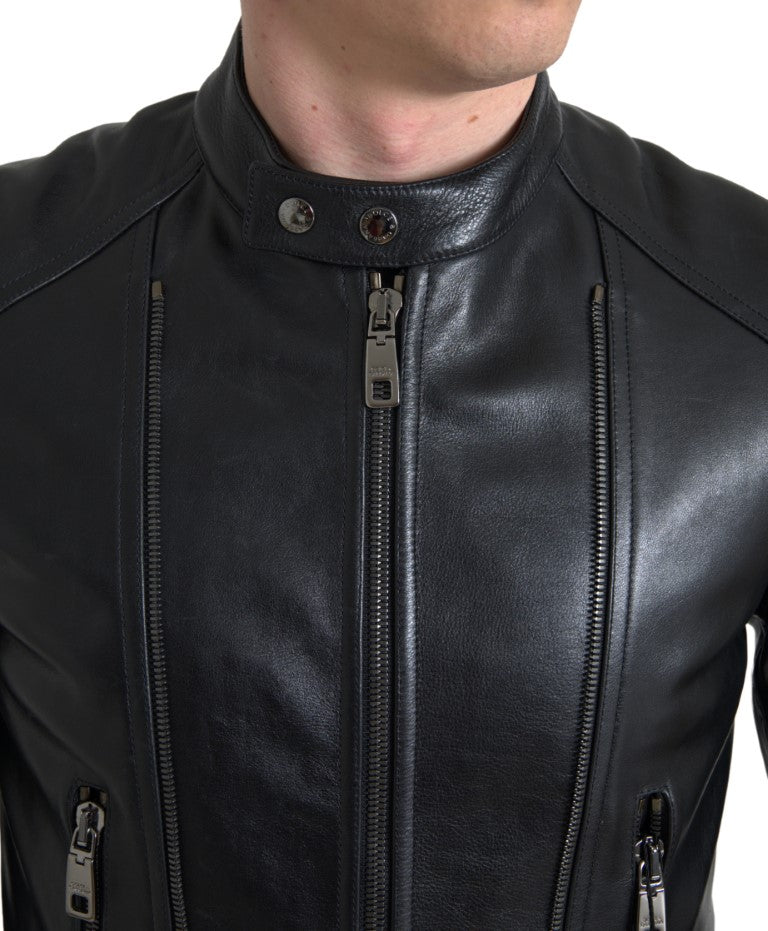 Sleek Black Leather Biker Jacket Dolce & Gabbana