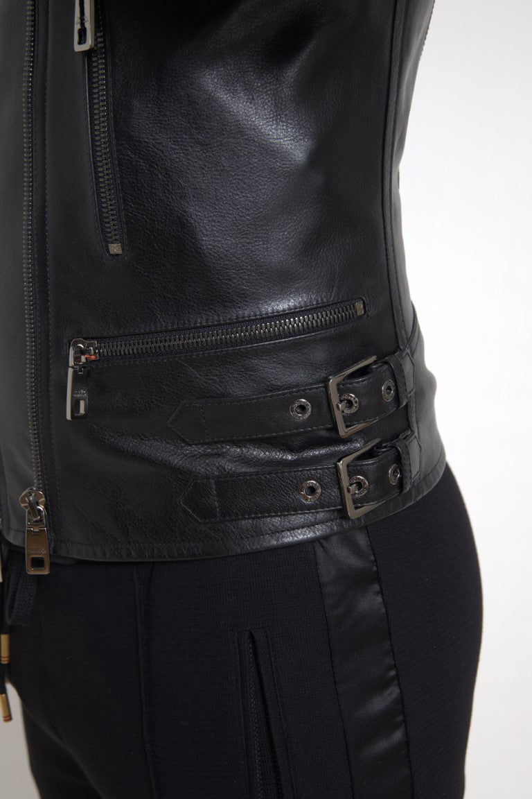 Sleek Black Leather Biker Jacket Dolce & Gabbana