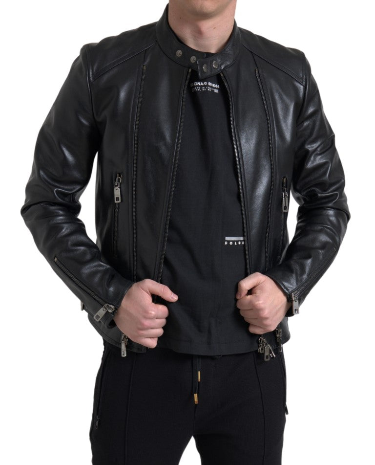 Sleek Black Leather Biker Jacket Dolce & Gabbana