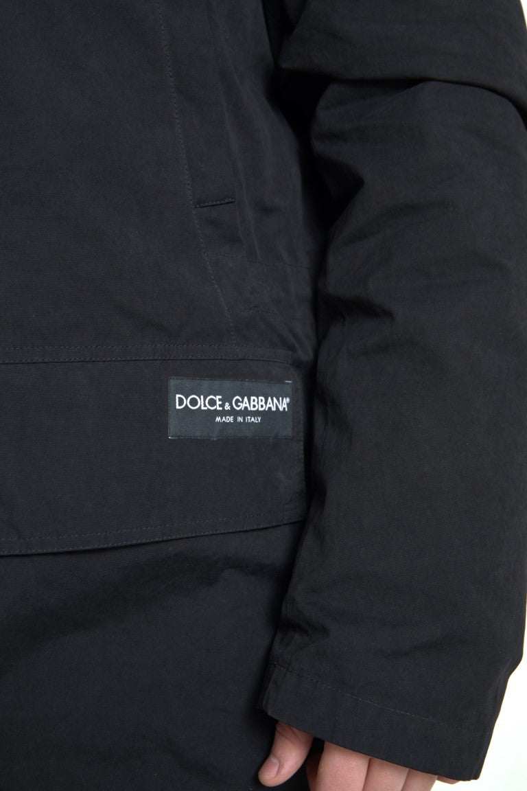 Elegant Black Hooded Trench Coat Dolce & Gabbana