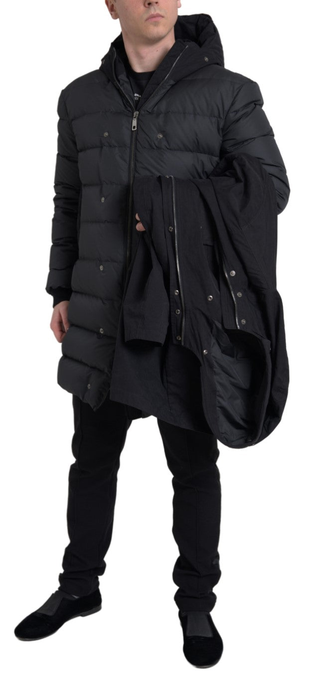 Elegant Black Hooded Trench Coat Dolce & Gabbana