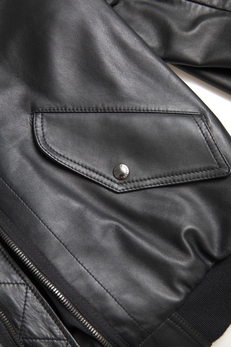 Elegant Black Leather Bomber Jacket Dolce & Gabbana