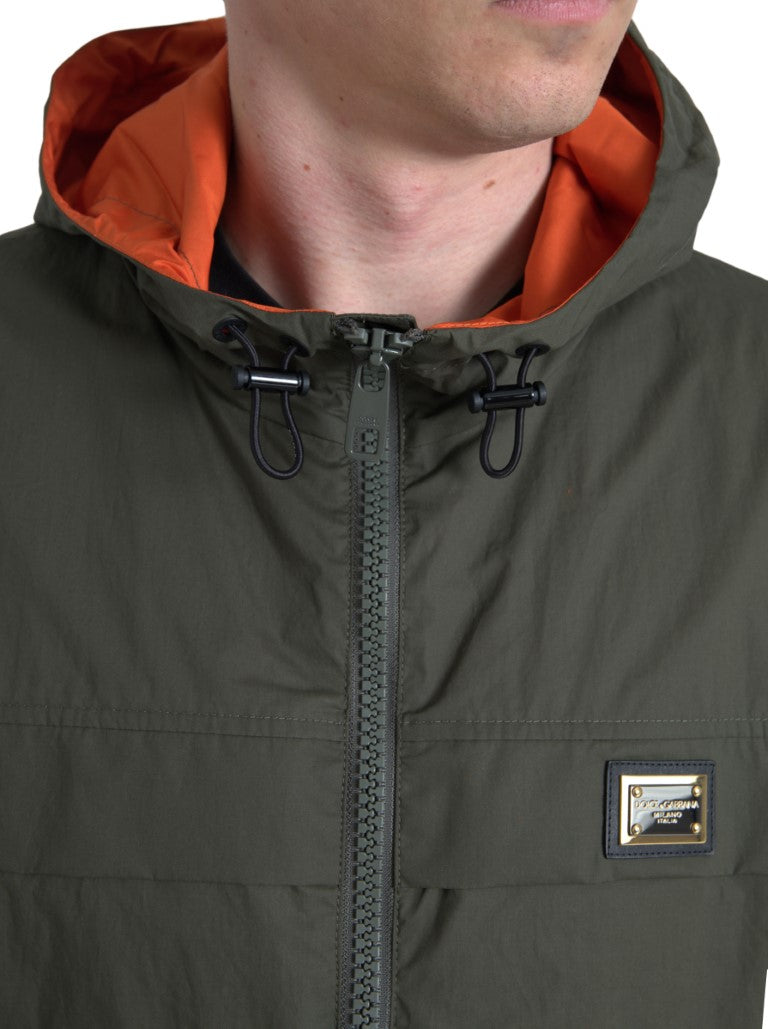 Elegant Hooded Full Zip Jacket in Green and Orange Dolce & Gabbana