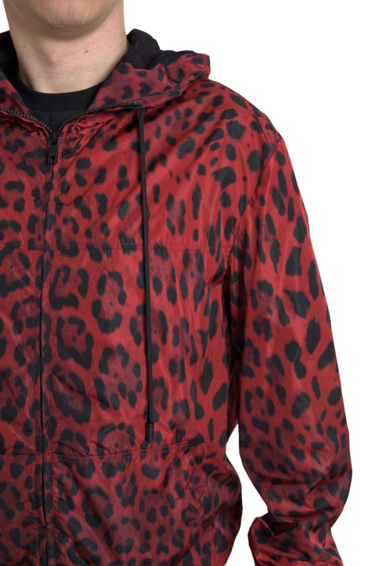 Red Leopard Hooded Bomber Jacket Dolce & Gabbana