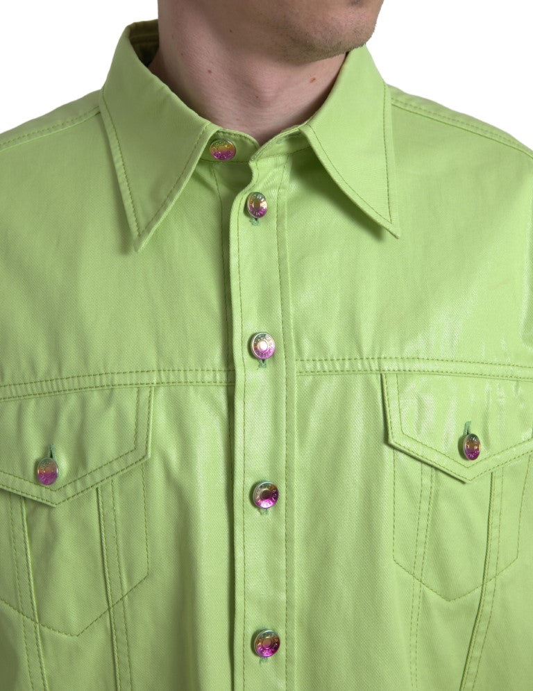 Elegant Light Green Cotton Button Down Shirt Dolce & Gabbana