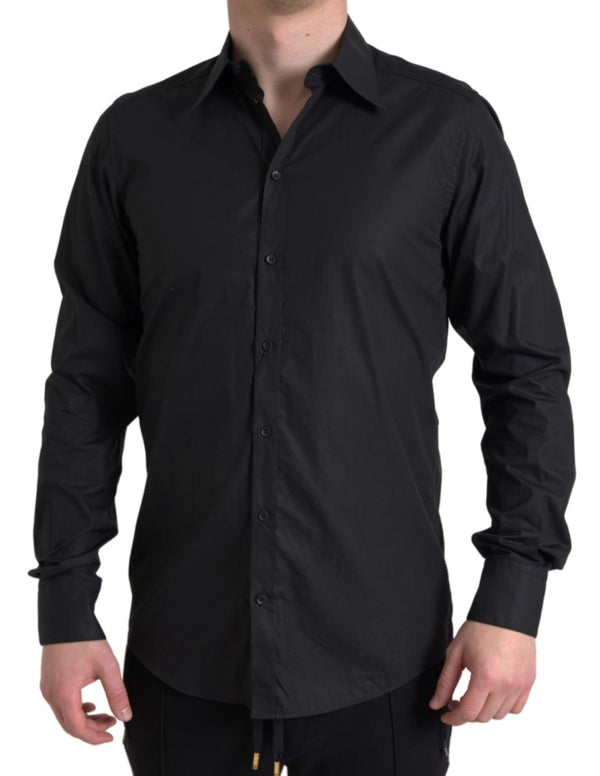 Elegant Black Gold Button Formal Shirt Dolce & Gabbana