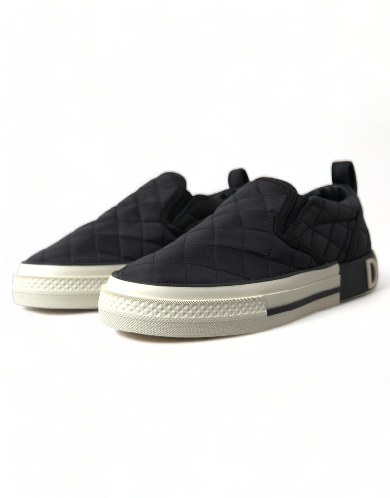 Elegant Quilted Black Canvas Sneakers Dolce & Gabbana