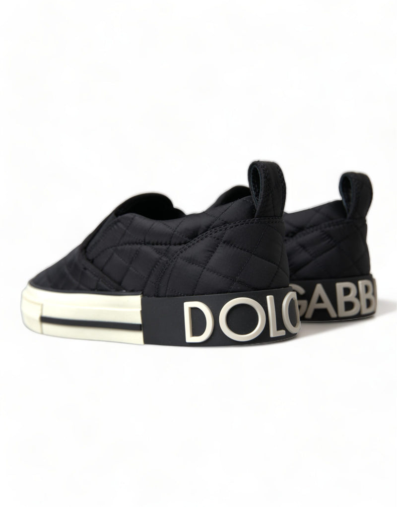 Elegant Quilted Black Canvas Sneakers Dolce & Gabbana